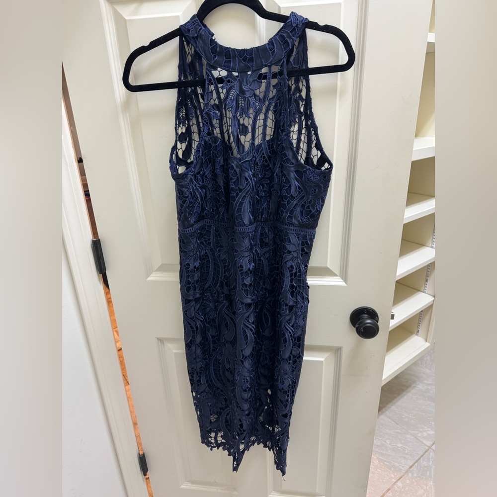 Bardot Navy Backless Lace Dress